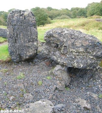 Lead-rich slag from the 19th century mining operations. Blackmoor, Charterhouse